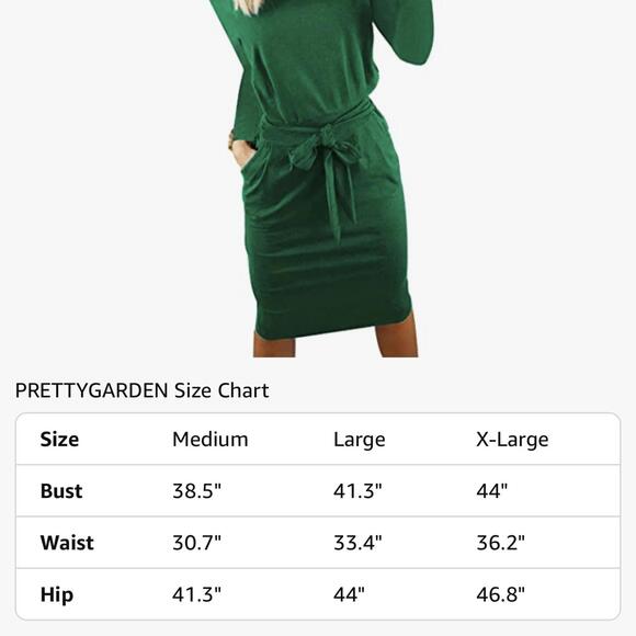 PRETTYGARDEN Long Sleeve Tie Waist Fall Dress w/Pockets Size XL - Picture 4 of 4